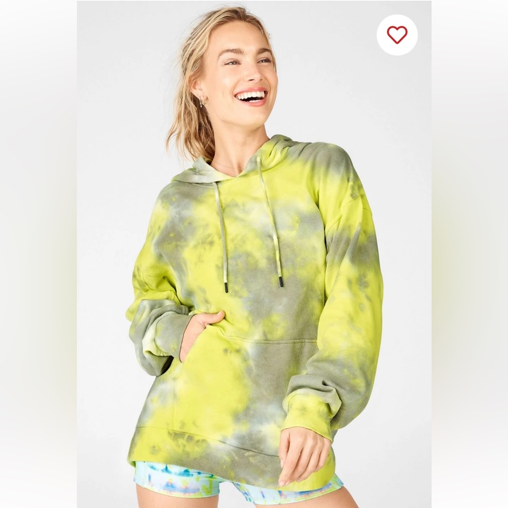 FABLETICS Esmi Pullover Hoodie Neon Citron Tie Dye Small S $60 EUC